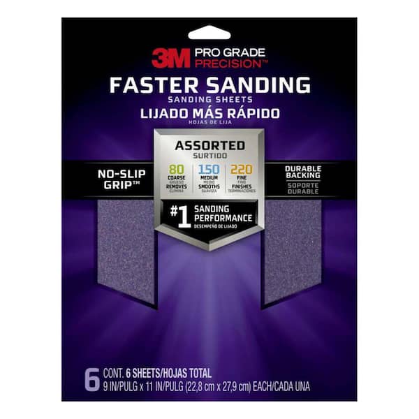 3M Pro Grade Precision 9 in. x 11 in. 80, 150, 220 Assorted Grits Faster Sanding Sheets (6-Sheets/Pack)