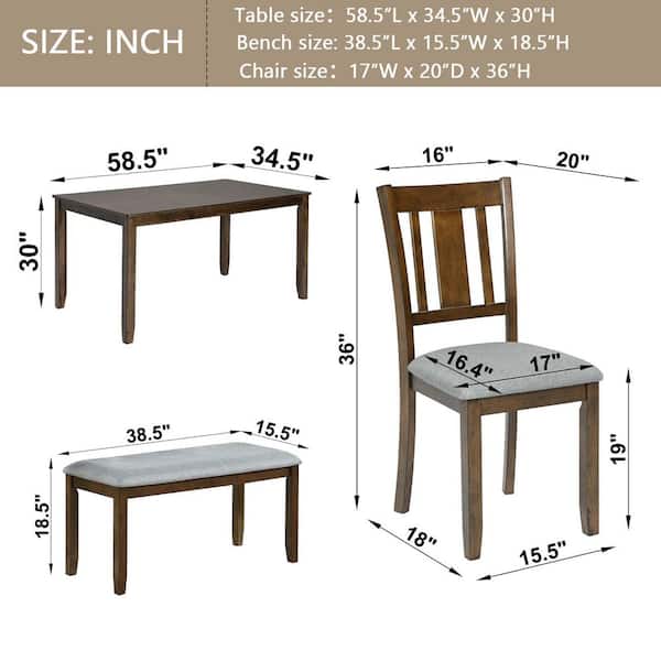 6-Piece Rectangle Walnut Wood Top Dining Room Set Seats 6