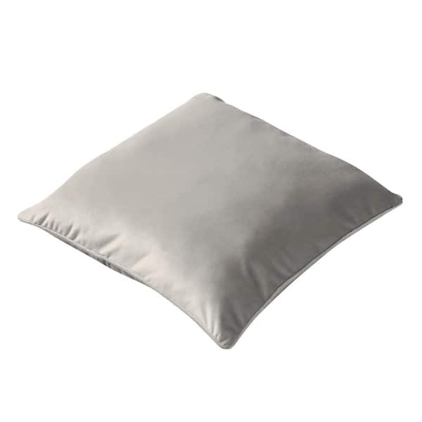 BRIELLE HOME Soft Velvet Square Light Grey 18 in. x 18 in. Throw Pillow