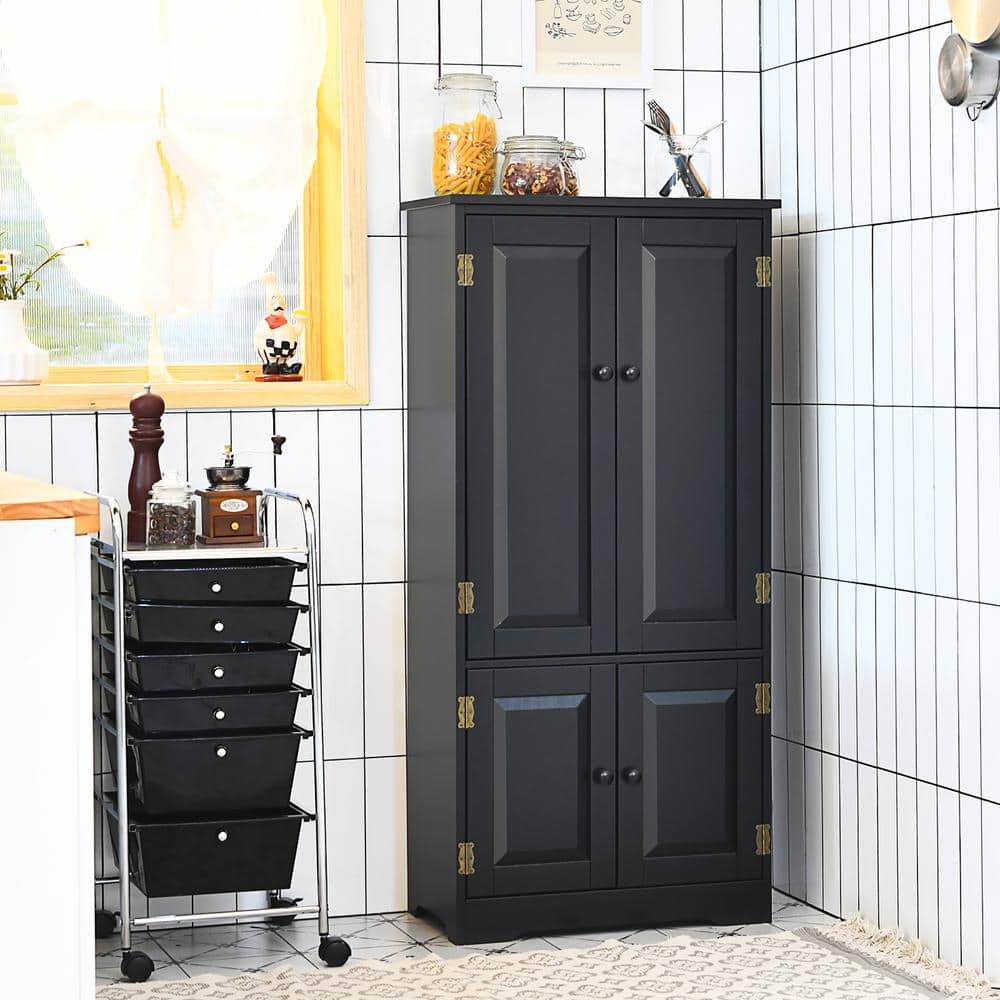 Black MDF Lockable Floor Cabinet with Adjustable Shelves