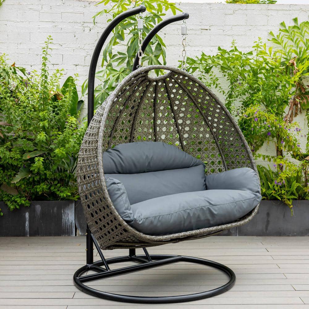 Dark Grey Wicker Hanging Egg Chair with Cushions
