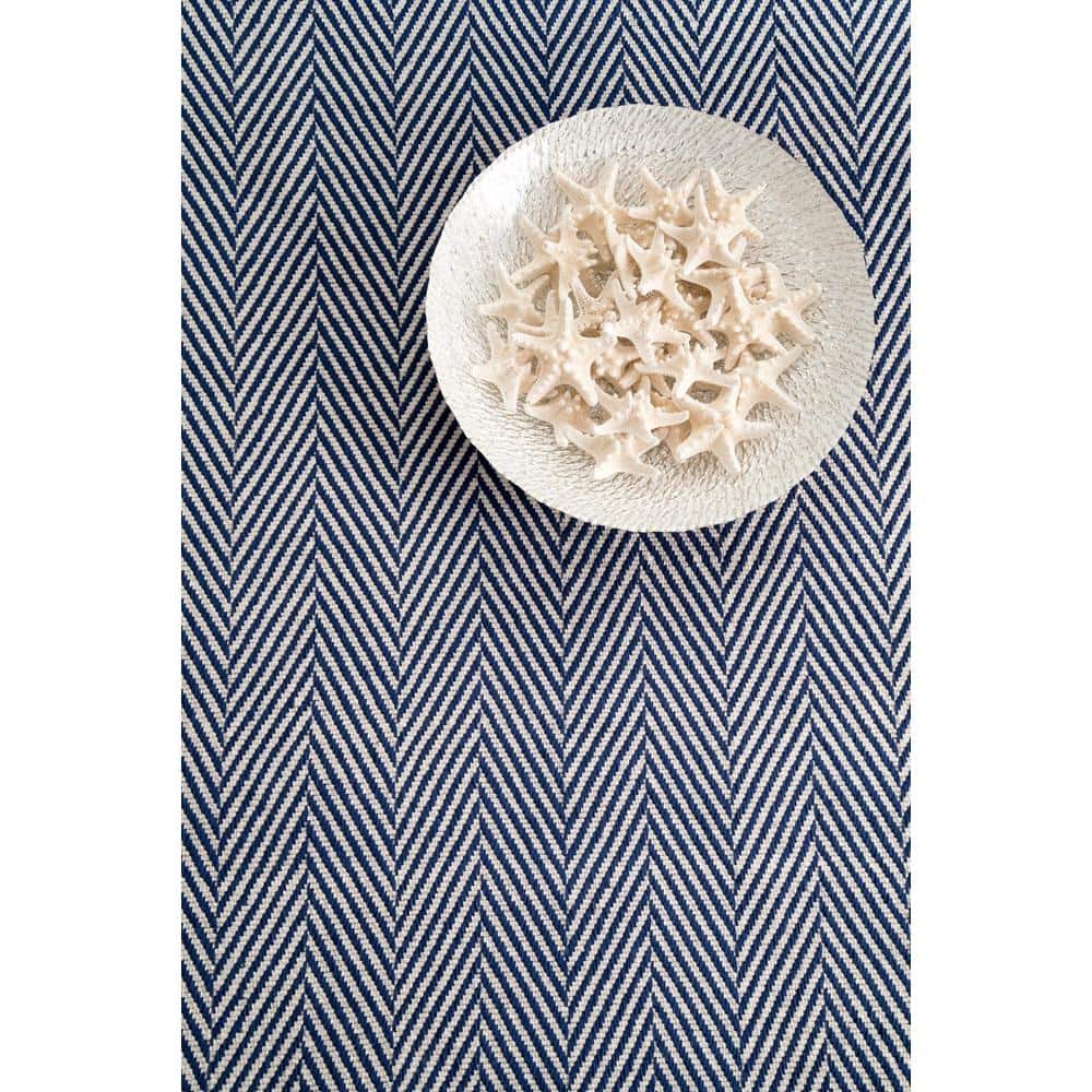 Handmade Navy Stripe Cotton 4' x 6' Reversible Area Rug