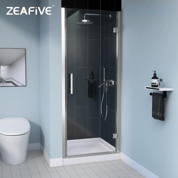 Zeafive 30 to 31-1/4 in. W x 72 in. H Pivot Swing Alcove Frameless Shower Door in Chrome with Clear Glass Screen Right Hinged
