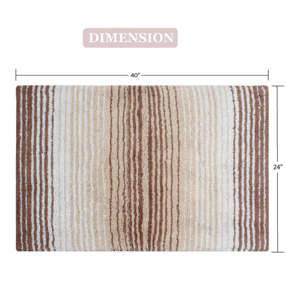Beige and Brown Cotton Striped 24x40 Bath Rug