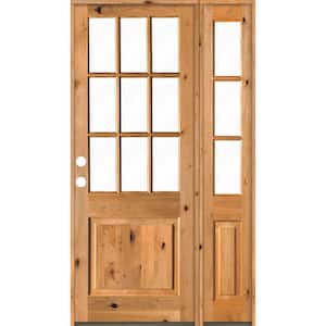 56 in. x 96 in. Alder 2 Panel Right-Hand/Inswing Clear Glass Clear Stain Wood Prehung Front Door w/Right Sidelite