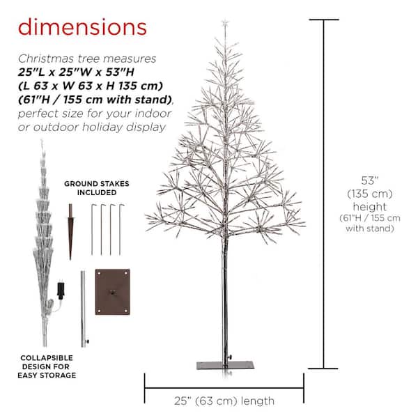 Alpine Corporation - 53/61 in. Tall Indoor/Outdoor Artificial Christmas Tree with LED Lights, Silver