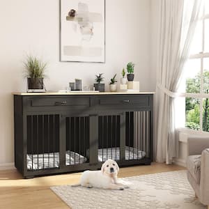 XL Dog Crates for Extra Large Dogs, Black Large Furniture Style Dog Crate with Removable Irons, Indestructible Dog Crate