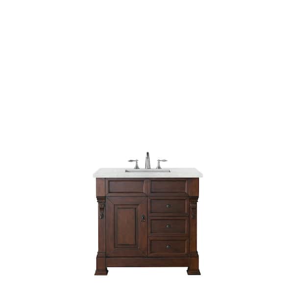 James Martin Vanities Brookfield 36 in. W x 23.5 in. D x 34.3 in. H Bathroom Vanity in Warm Cherry with Quartz Top in Eternal Jasmine Pearl