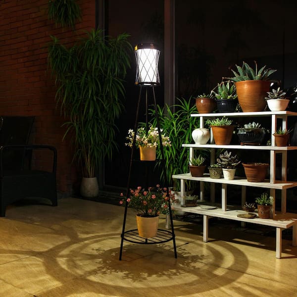 1-Light Black Outdoor Integrated LED Floor Lamp IP65 with USB Port, Adjustable 3000K and 6000K for Patio, Porch, Garden