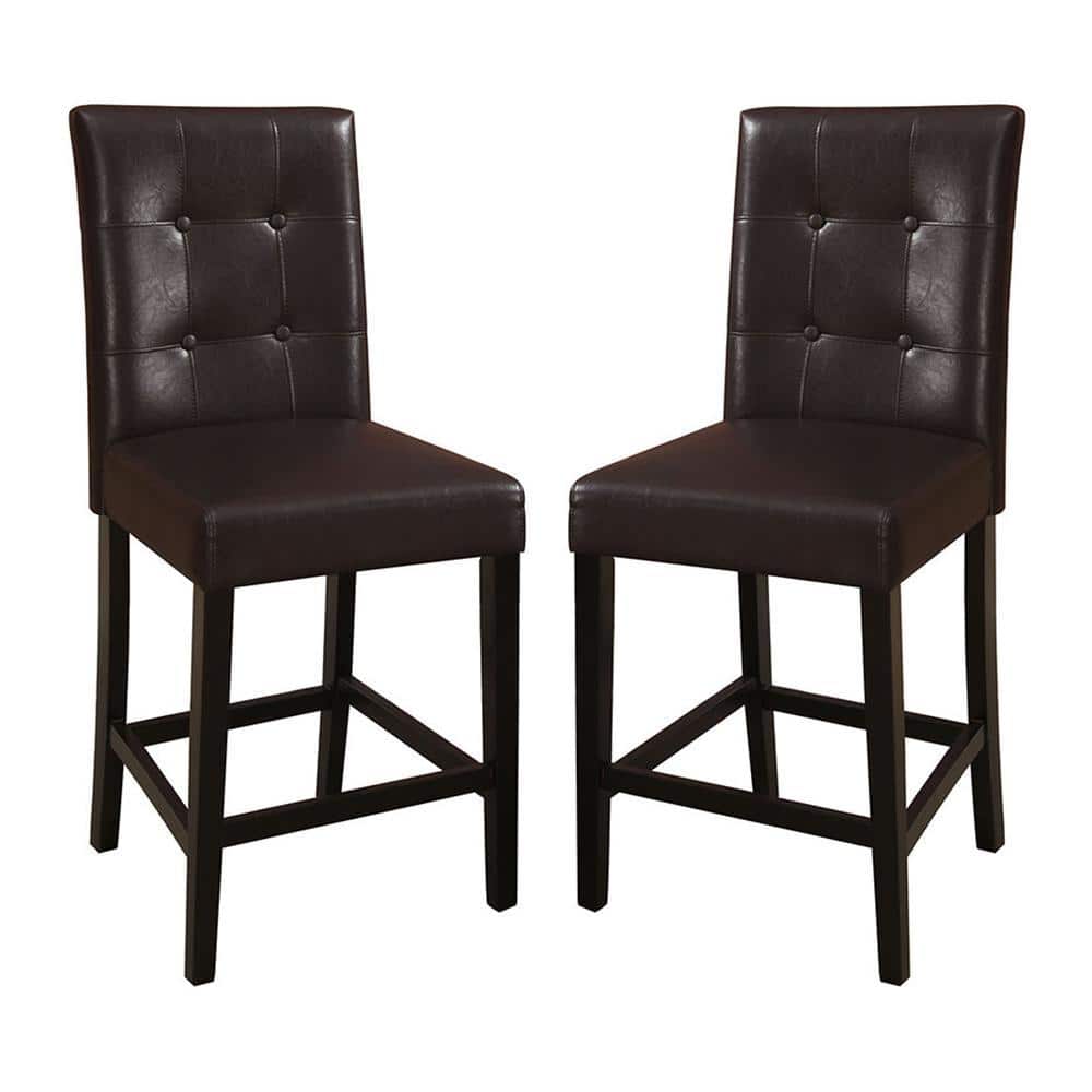 SIMPLE RELAX Dark Brown Solid Wood and Espresso Faux Leather High