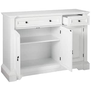 SignatureHome Finish White Material Wood Buffet Breakfront Cabinet With 2 Drawers, 3 Door Dimensions: 46"W x 16"L x 32"H