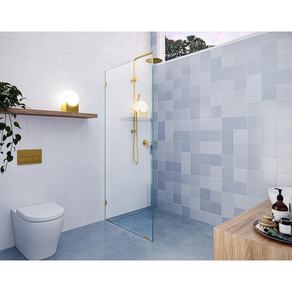 Vela 78" Frameless Glass Shower Panel with Satin Brass Hardware