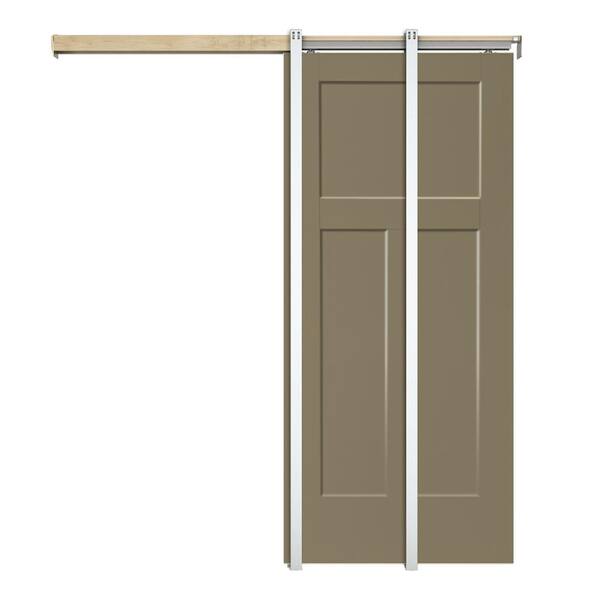 CALHOME Olive Green 30 in. x 80 in. Painted Composite MDF 3PANEL Interior Sliding Door with Pocket Door Frame and Hardware Kit