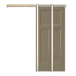 Olive Green 30 in. x 80 in. Painted Composite MDF 3PANEL Interior Sliding Door with Pocket Door Frame and Hardware Kit