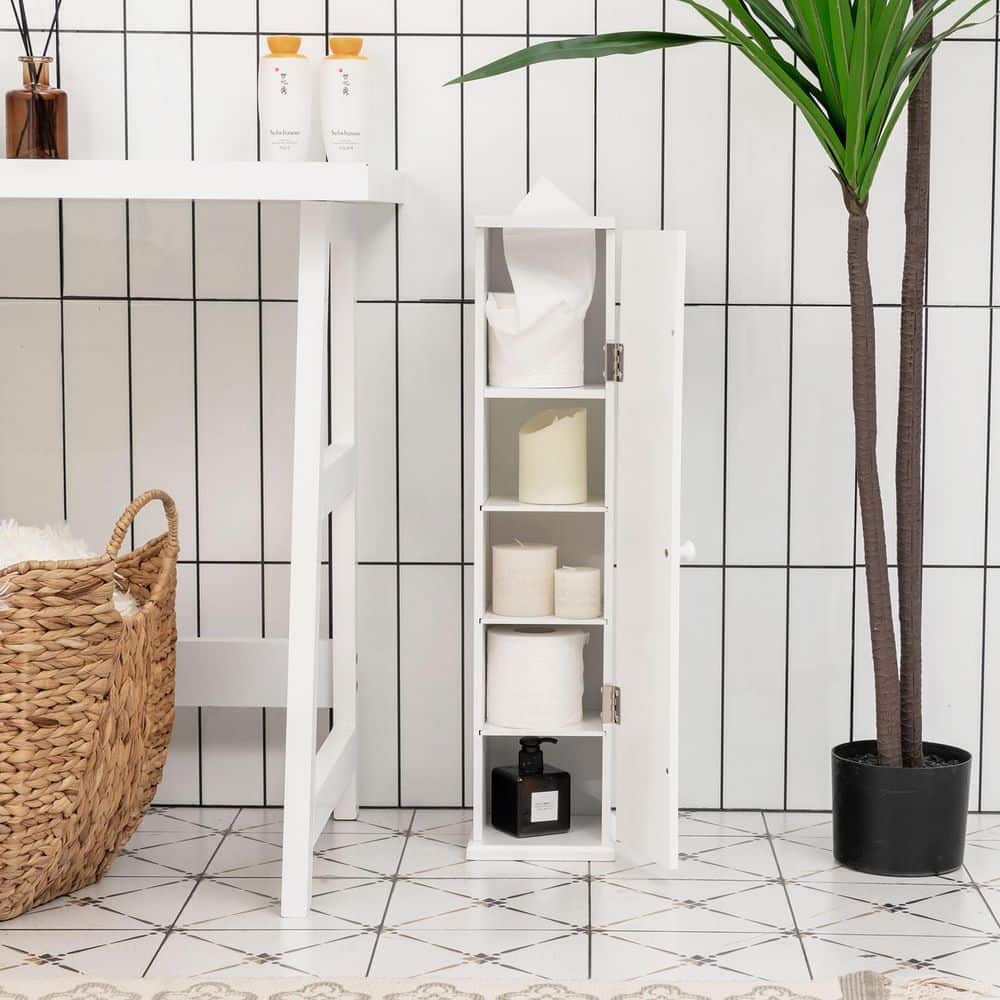 6.5 in. W x 7 in. D x 27 in. H White Freestanding Narrow Linen Cabinet with 4-Shelves and Top Slot for Bathroom price history on PriceWatchPro