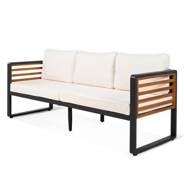 A*s  Large 4-Piece Metal Acacia Wood Patio Conversation Set
