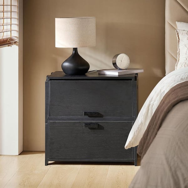 JAYDEN CREATION Jakob Black 25 in. Tall Modern 2-Drawer Flip-Top Nightstand