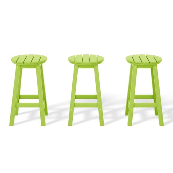 WESTIN OUTDOOR Laguna 24 in. Round HDPE Plastic Backless Counter Height Outdoor Dining Patio Bar Stools (3-Pack) in Lime