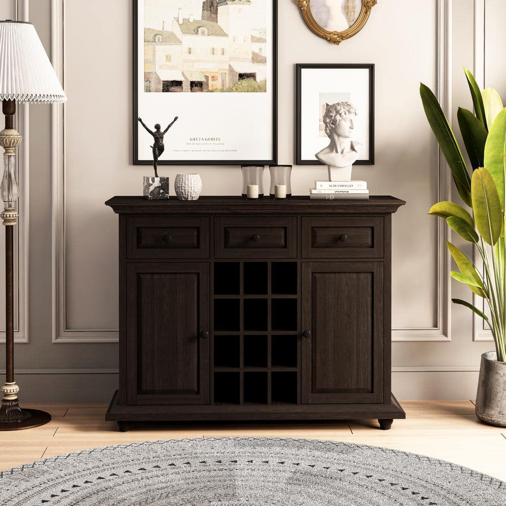 Farmhouse Brown Bar Cabinet with 2-Doors and 3-Drawers Buffet Cabinet with 