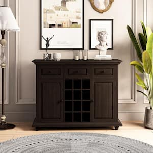 Farmhouse Brown Bar Cabinet with 2-Doors and 3-Drawers Buffet Cabinet with 12-Grid Wine Rack Wine Storage Cabinet