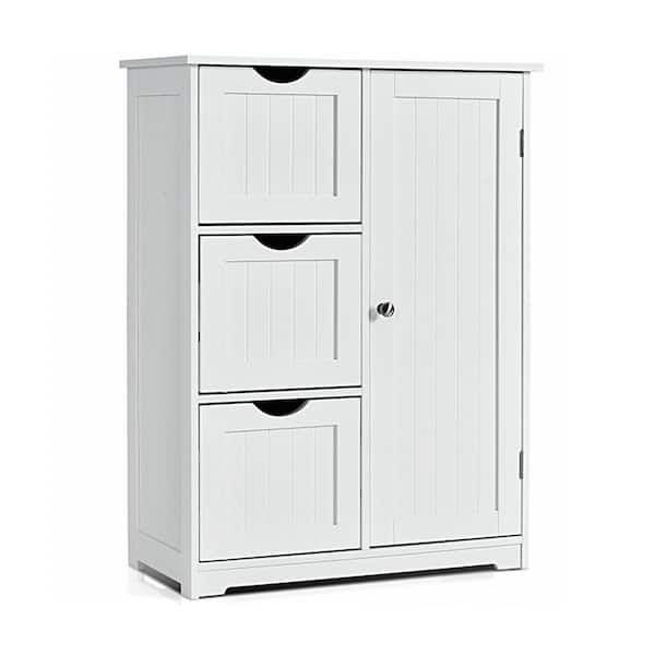 24 in. W x 12 in. D x 32 in. H White Bathroom Linen Cabinet Freestanding Storage Cabinet with 3 Drawers 1 Door