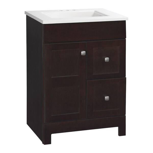 Glacier Bay Artisan 24.5 in. W Bath Vanity in Java with Cultured Marble Vanity Top in White with White Sink