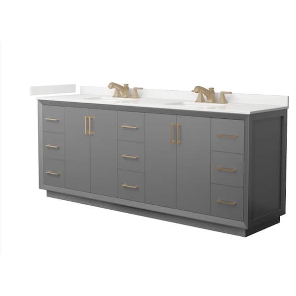 Wyndham Collection Strada 84 in. W x 22 in. D x 35 in. H Double Bath Vanity in Dark Gray with White Quartz Top