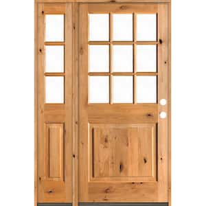 50 in. x 80 in. Knotty Alder 2 Panel Left-Hand/Inswing Clear Glass Clear Stain Wood Prehung Front Door w/Left Sidelite
