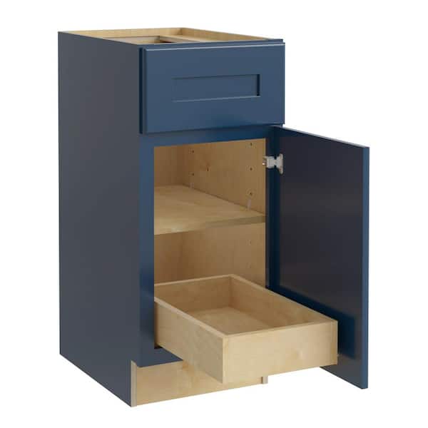 Home Decorators Collection Newport 15 in. W x 24 in. D x 34.5 in. H Assembled Plywood Base Kitchen Cabinet in Mythic Blue with 1ROT Soft Close RH