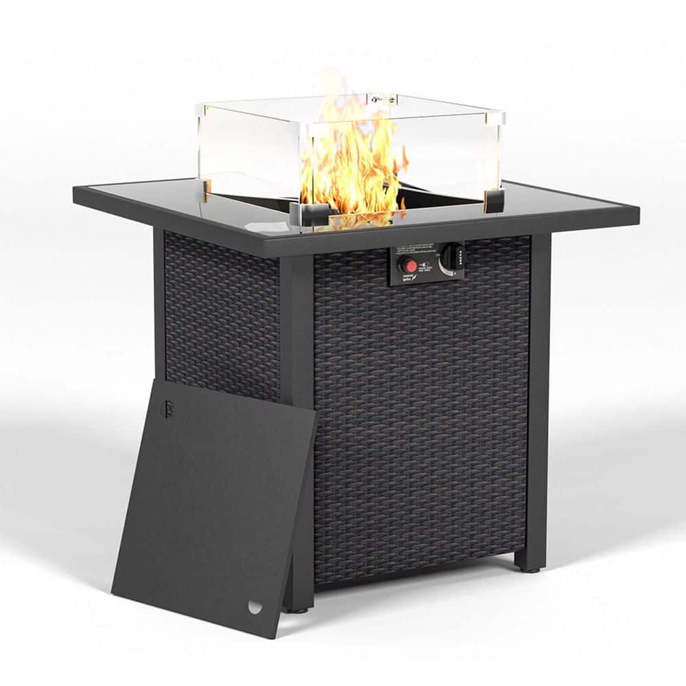 28 In. Propane Fire Pit Table, Wicker-Look, Gas Firepits Tempered Glass Tabletop with Glass Windscreen Protector price history on PriceWatchPro