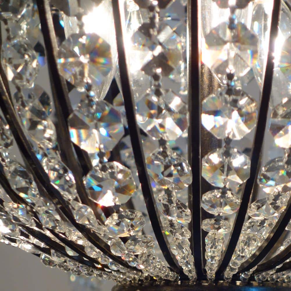 English Bronze 12-Light Crystal Candle Chandelier