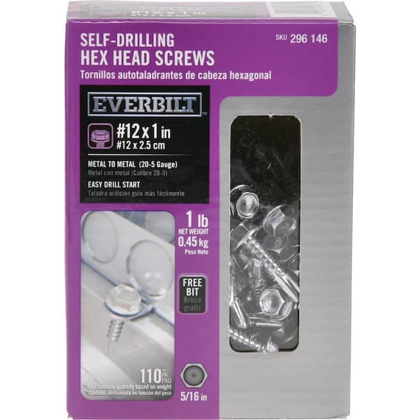Everbilt #12 1 in. External Hex Flange Hex-Head Self-Drilling Screw 1 lb.-Box (110-Piece)