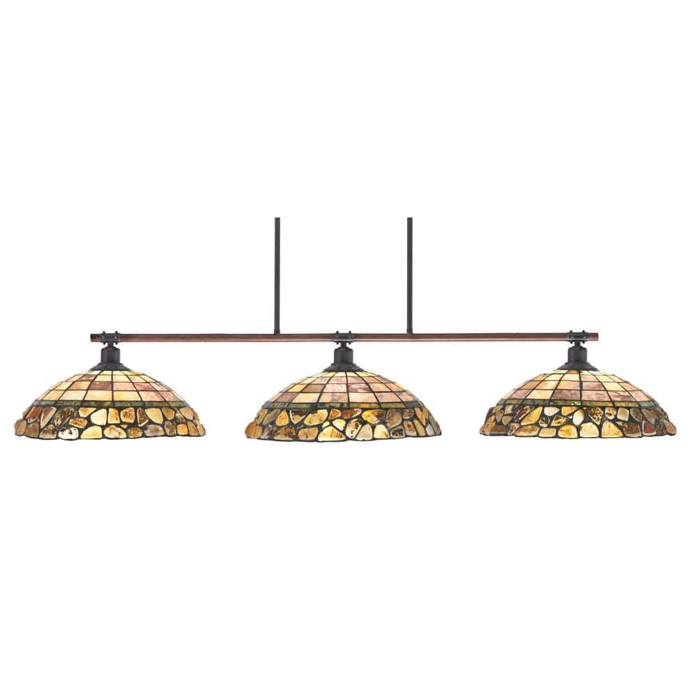 London 3-Light Painted Wood-Look Metal & Dark Granite Light Chandelier with