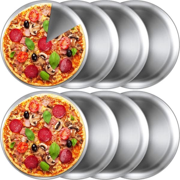 12 in. Stainless Steel Sets Round Bakeware Pizza Trays for Home, Restaurant, Picnics (8-Piece)