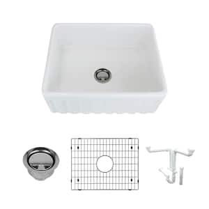 Logan All-in-One Farmhouse/Apron-Front Fireclay 24 in. Single Bowl Kitchen Sink in White