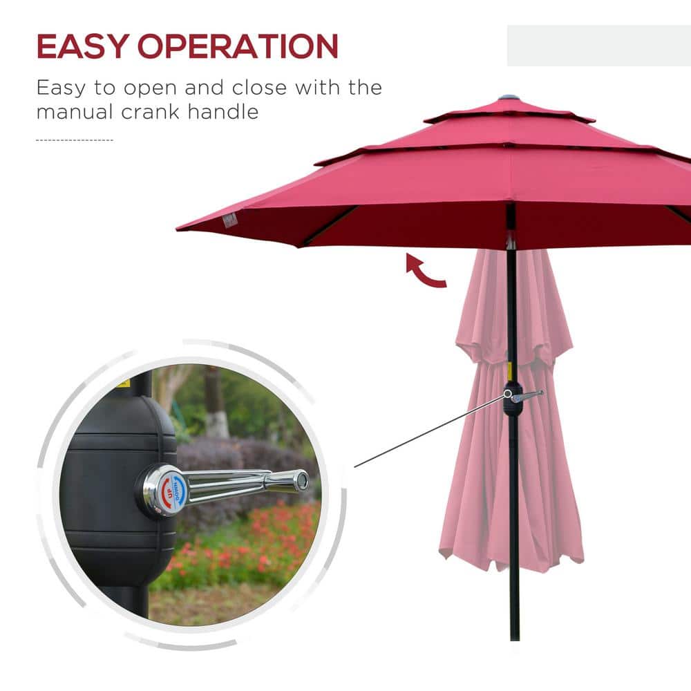 Wine Red 9' 3-Tier Outdoor Patio Umbrella with Crank and Tilt