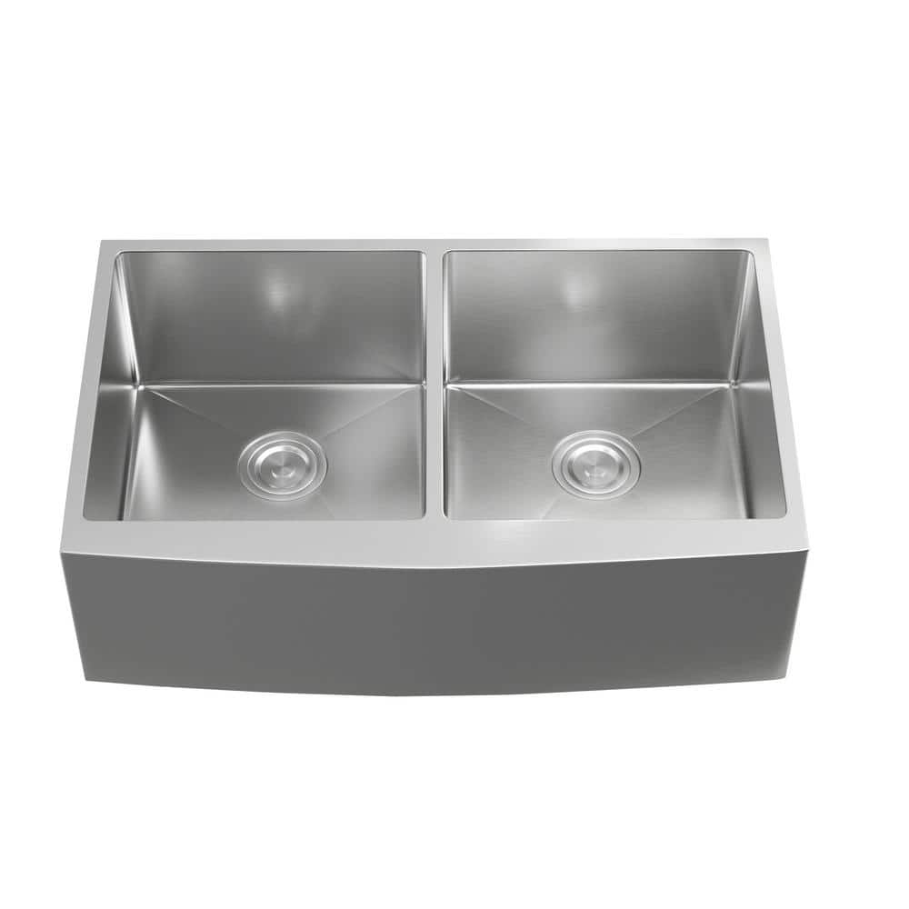 Simply Living 33 in. Apron Undermount Double Bowl 16 Gauge Stainless Steel 