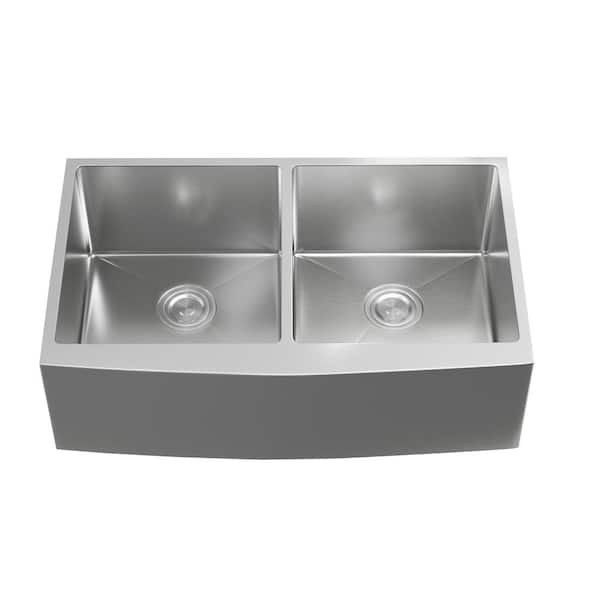 Unbranded Simply Living 33 in. Apron Undermount Double Bowl 16 Gauge Stainless Steel Kitchen Sink