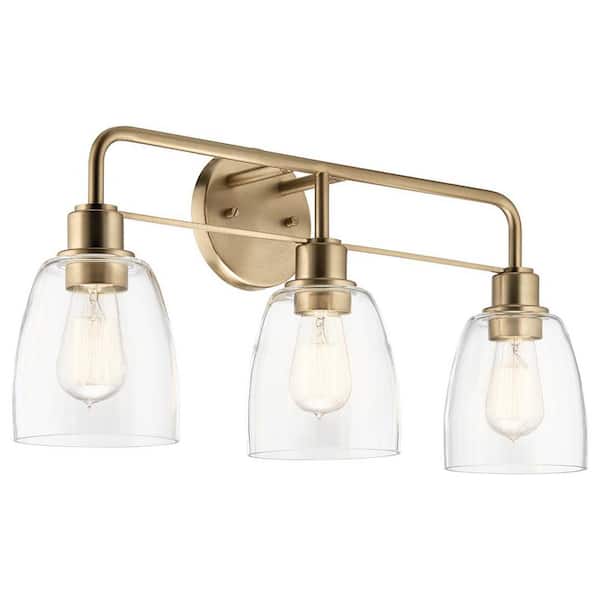 Meller 24.25 in. 3-Light Champagne Bronze Vintage Bathroom Vanity Light with Clear Glass
