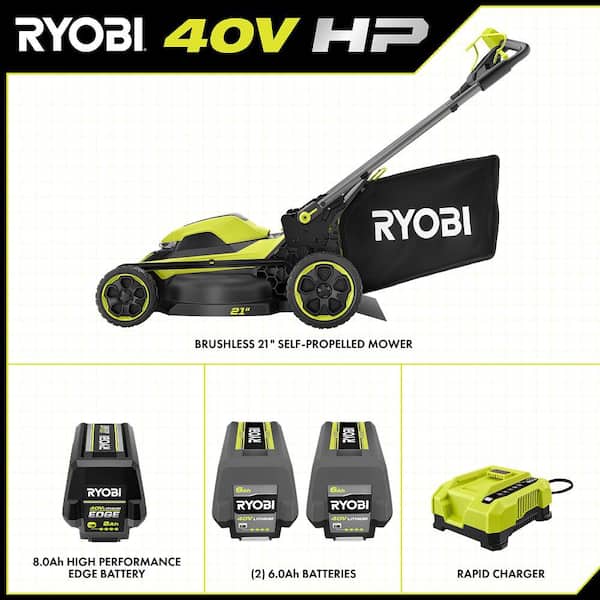 40V HP Brushless 21 in. Cordless Walk Behind Self-Propelled Mower w/ (2) 6. 0Ah Batteries, 8. 0Ah EDGE Battery & Charger