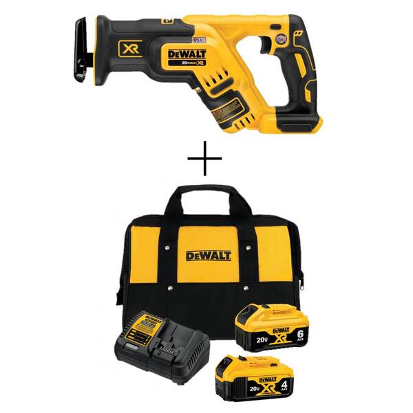 DEWALT 20V MAX XR Cordless Brushless Compact Reciprocating Saw with 20V 6.0Ah and 4.0Ah Batteries Charger Kit Bag DCS367BWCB2460C The Home Depot