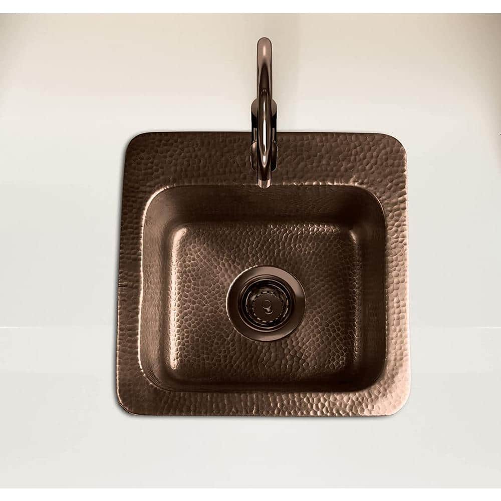 Hand Hammered Copper Drop-In Single Bowl Bar Sink 15"