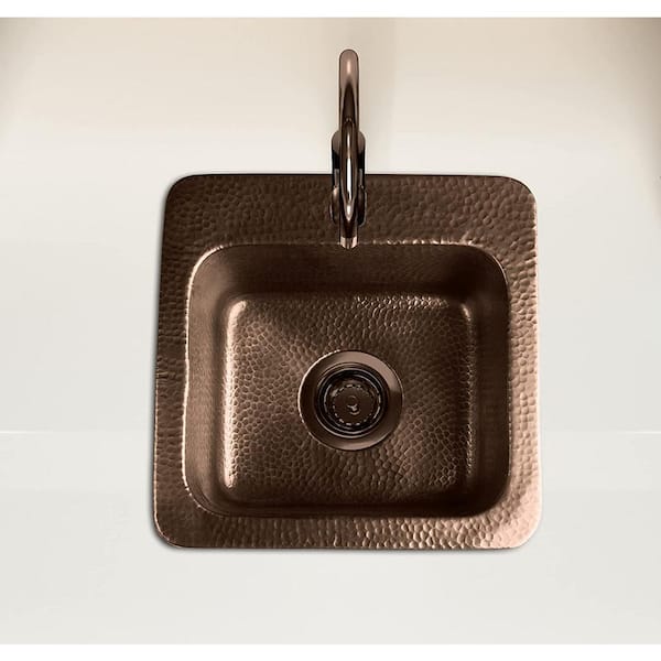 Monarch Pure Copper Hand Hammered Baxter Drop-In Single Bowl Bar Prep / Kitchen Sink (15 in.)