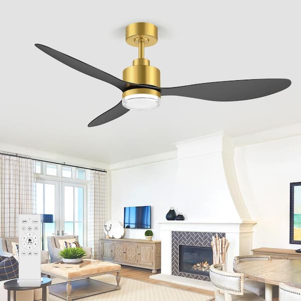 Clare 52 in. Integrated LED Indoor Black-Blade Gold Ceiling Fans with Light and Remote Control Included