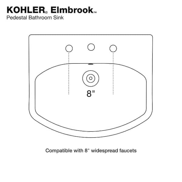 KOHLER Elmbrook 24 in. Pedestal Sink Basin in White with 8