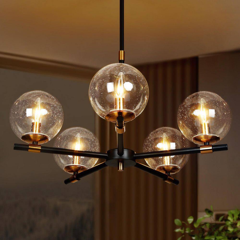 Modern Black Island Pendant Light, Ostter 22 in. 5-Light Brass Gold Round Chandelier, Industrial Hanging Light Fixture price history on PriceWatchPro