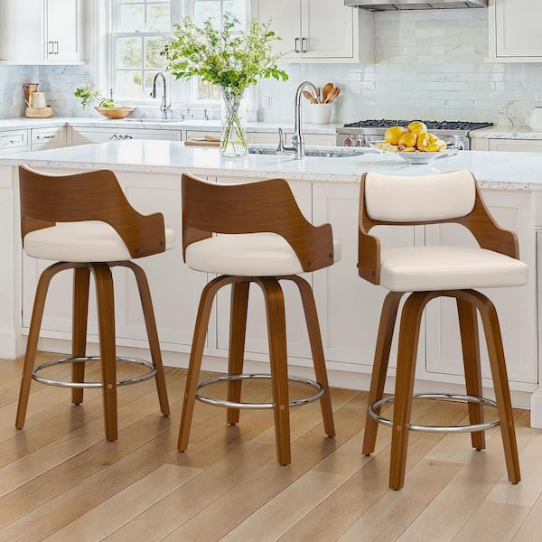OrangeOne Kap 26 in. Ivory Walnut Wood Frame Premium Faux Leather ...