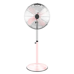 16 in. 3 Fan Speeds Pedistal Fan in Pink with Adjustable Heights