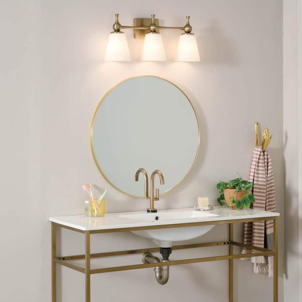 Champagne Bronze 3-Light Vanity with Etched Glass Shades