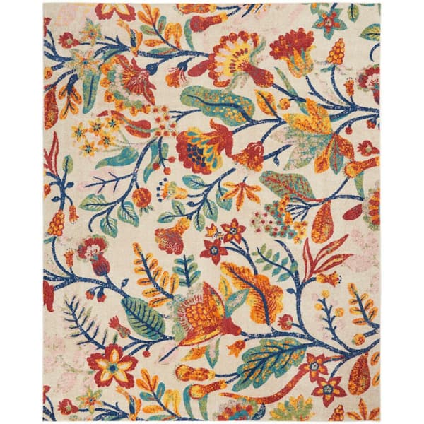 Nourison Allur Ivory Multicolor 9 ft. x 12 ft. Botanical Contemporary Area Rug